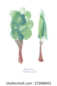 A vector watercolor painting of two trees