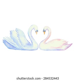 Vector Watercolor pair of swans