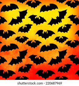 Vector watercolor pattern with bats, halloween background. (only layer with bats is seamless). Seamless Halloween background.