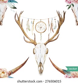 vector watercolor pattern deer head with Dreamcatcher