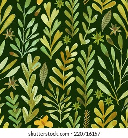 Vector watercolor pattern, floral texture with hand drawn  flowers and plants. Floral ornament. Original floral background.