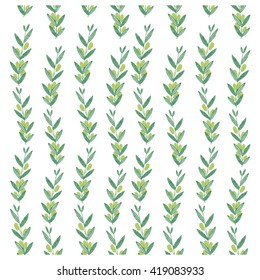 Vector watercolor pattern with olive branches. Illustration on white background. Nature and Organic concept. Natural product.