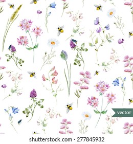 vector watercolor pattern with wildflowers