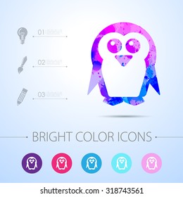 Vector watercolor penguin icon with infographic elements 