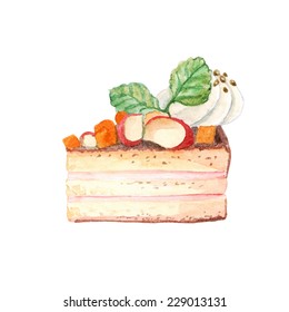 vector watercolor pie, piece of cake.  It can be used for card, postcard,  birthday card, menu.