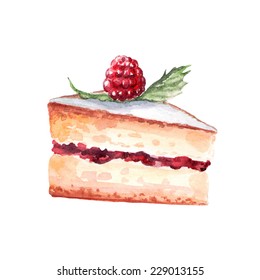 vector watercolor pie, piece of cake.   It can be used for card, postcard,  birthday card, menu.