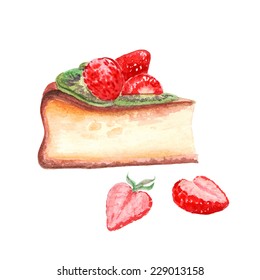 Vector Watercolor Pie, Piece Of Cake.   It Can Be Used For Card, Postcard,  Birthday Card, Menu.