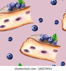 vector watercolor pie, piece of cake seamless.  It can be used for wallpaper, fabric design, textile design, cover, wrapping paper, banner, card, background