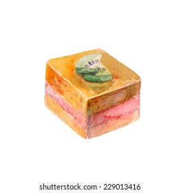 vector watercolor piece of cake.   It can be used for card, postcard, cover, invitation, wedding card, mothers day card, birthday card, menu.