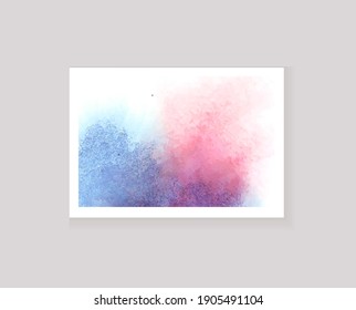 Vector Watercolor Pink and Blue Splash, Light Blue Color, Pastel Colored Illustration, Background Template.