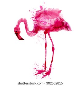 vector watercolor pink flamingo in splashes