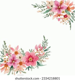 Vector watercolor pink flower bouquet collection