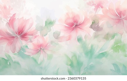 Vector watercolor pink flowers, background, for design