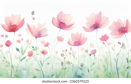 Vector watercolor pink flowers, background, for design