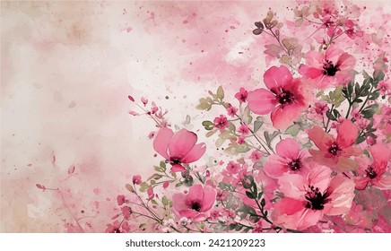 vector watercolor pink flowers background