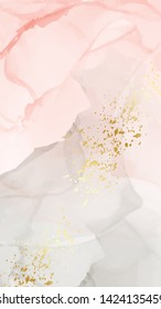 Vector watercolor pink grey gold banner alcohol ink splash. Modern tender pastel fluid template.  Fluid decoration flyers background. Resin ink card.