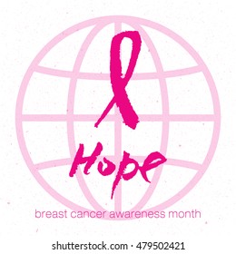 Vector watercolor pink ribbon - breast cancer awareness symbol