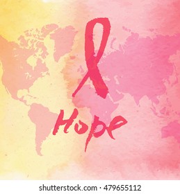 Vector watercolor pink ribbon - breast cancer awareness symbol