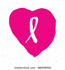Vector watercolor pink ribbon - breast cancer awareness symbol