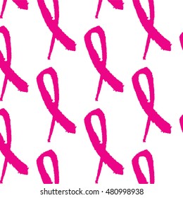 Vector watercolor pink ribbon - breast cancer awareness symbol