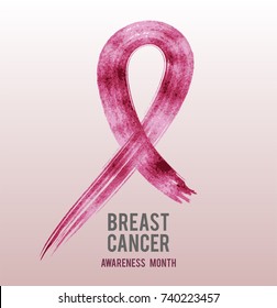 Vector watercolor pink ribbon - breast cancer awareness symbol