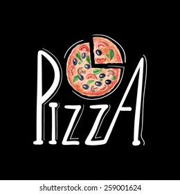 vector watercolor pizza. It can be used for menu, card, birthday card, poster, sticker.