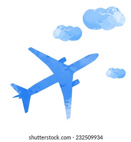 vector watercolor plane with cloud