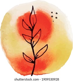 vector watercolor, plant in a circle. Batanic illustrations, for printing on paper, postcards, fabric