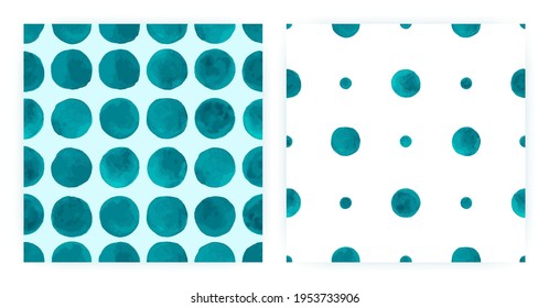 Vector Watercolor Polka. Seamless Circle Textile. Blue Hand Drawn Illustration. Watercolor Polka Tile. Retro Art Rounds. Fashion Baby Repeat. Irregular Spot Print. Vintage Watercolor Polka.