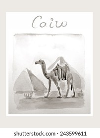 Vector watercolor postcard on Egypt theme