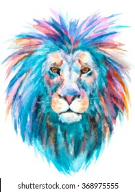 vector watercolor print head of a lion, the polygon illustration, graphic