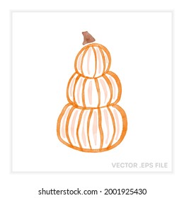Ilustración de la pila de calabaza de acuarela vectorial. Objeto alimenticio sano de temporada. Perfecto para Halloween y Acción de Gracias.
