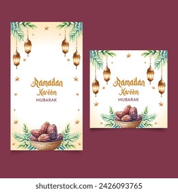 vector watercolor ramadan kareem instagram post and stories