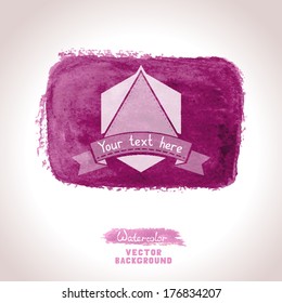 Vector watercolor rectangle. Watercolor element isolated on light paper background. There is blank place for your text on vintage label. Vector illustration. 