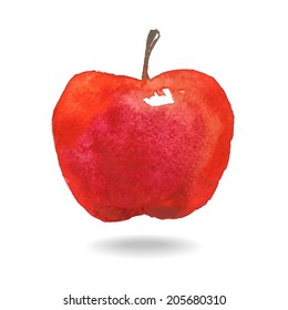 Vector watercolor red apple.