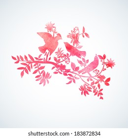 Vector watercolor red bird.  Illustration for greeting cards, invitations, and other printing and web projects.