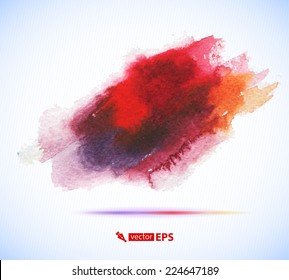 Vector watercolor red cherry ink spot. Wet brush stroke on paper texture. Dry brush strokes. Abstract composition for design elements
