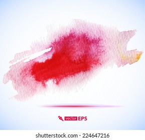 Vector watercolor red cherry ink spot. Wet brush stroke on paper texture. Dry brush strokes. Abstract composition for design elements