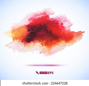 Vector watercolor red cherry ink spot. Wet brush stroke on paper texture. Dry brush strokes. Abstract composition for design elements