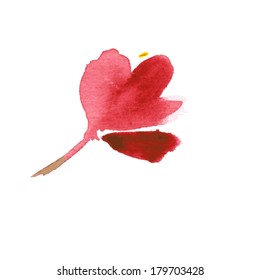 Vector watercolor red flower.