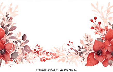 Vector watercolor red flowers, frame, for design