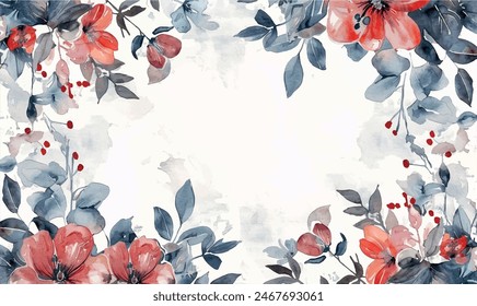 Vector watercolor red flowers, frame, for design	
