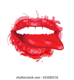 Vector watercolor red lips illustration