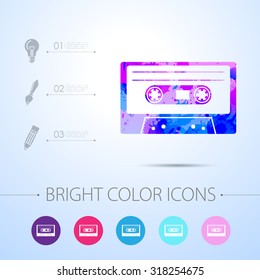 Vector watercolor retro cassette icon with infographic elements 