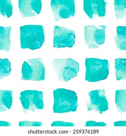 Vector watercolor rough square shapes seamless pattern in mint color