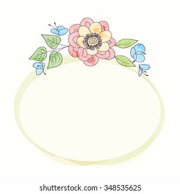 Vector watercolor round flower frame. Hand draw romantic floral border
