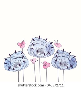 Vector watercolor round flower frame. Hand draw romantic floral border