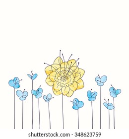 Vector watercolor round flower frame. Hand draw romantic floral border