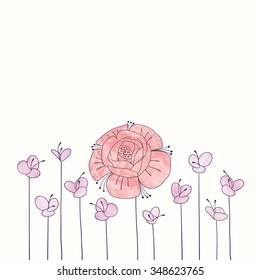 Vector watercolor round flower frame. Hand draw romantic floral border