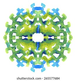 Vector watercolor round ornament.  Bright rustic style design element. Can be used for cards, invitations, fabrics, wallpapers, ornamental template for design and decoration.